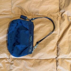 Coach Navy Signature Wristlet with Leather Strap